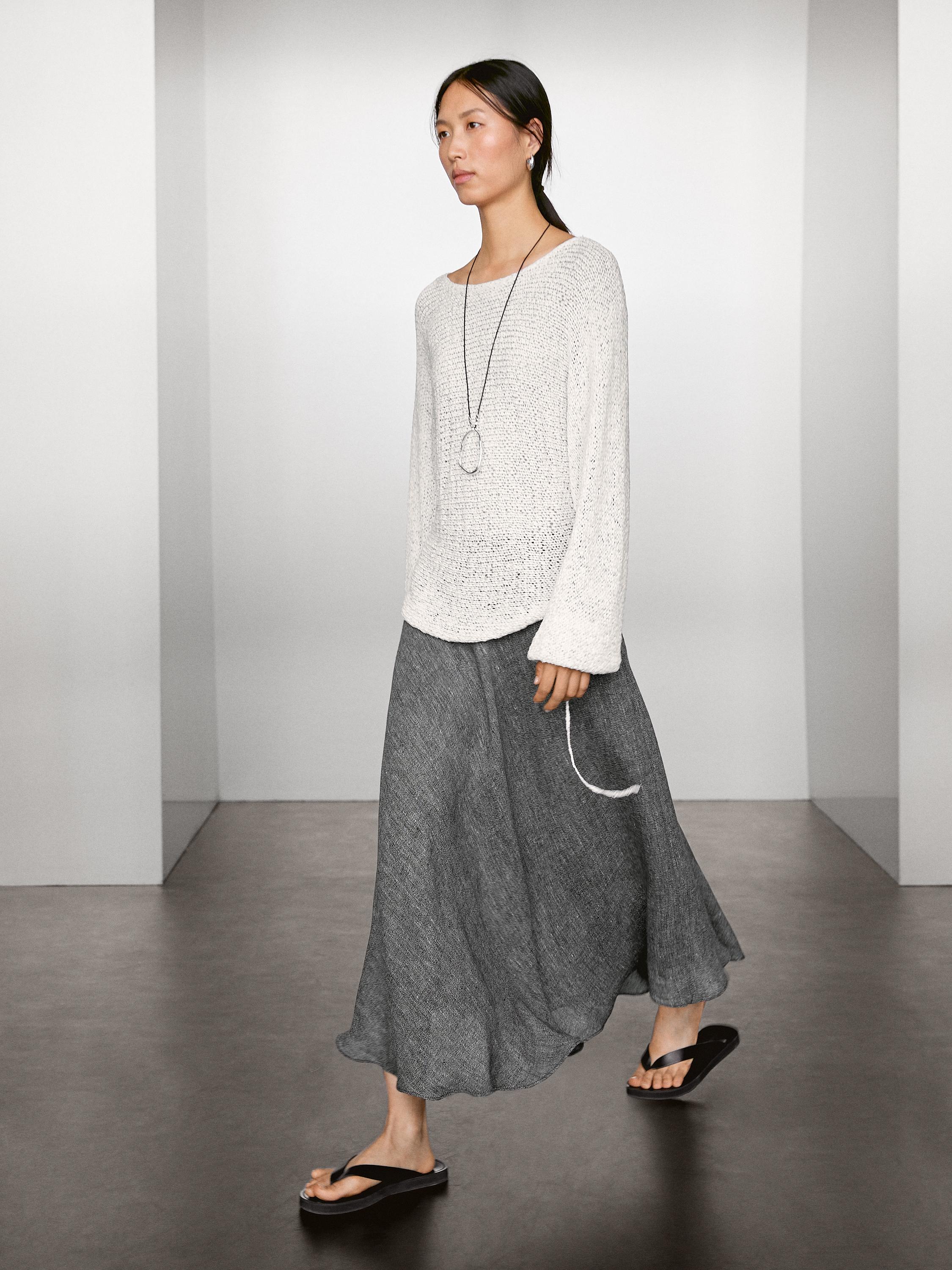 Jupe midi ample en lin mélangé